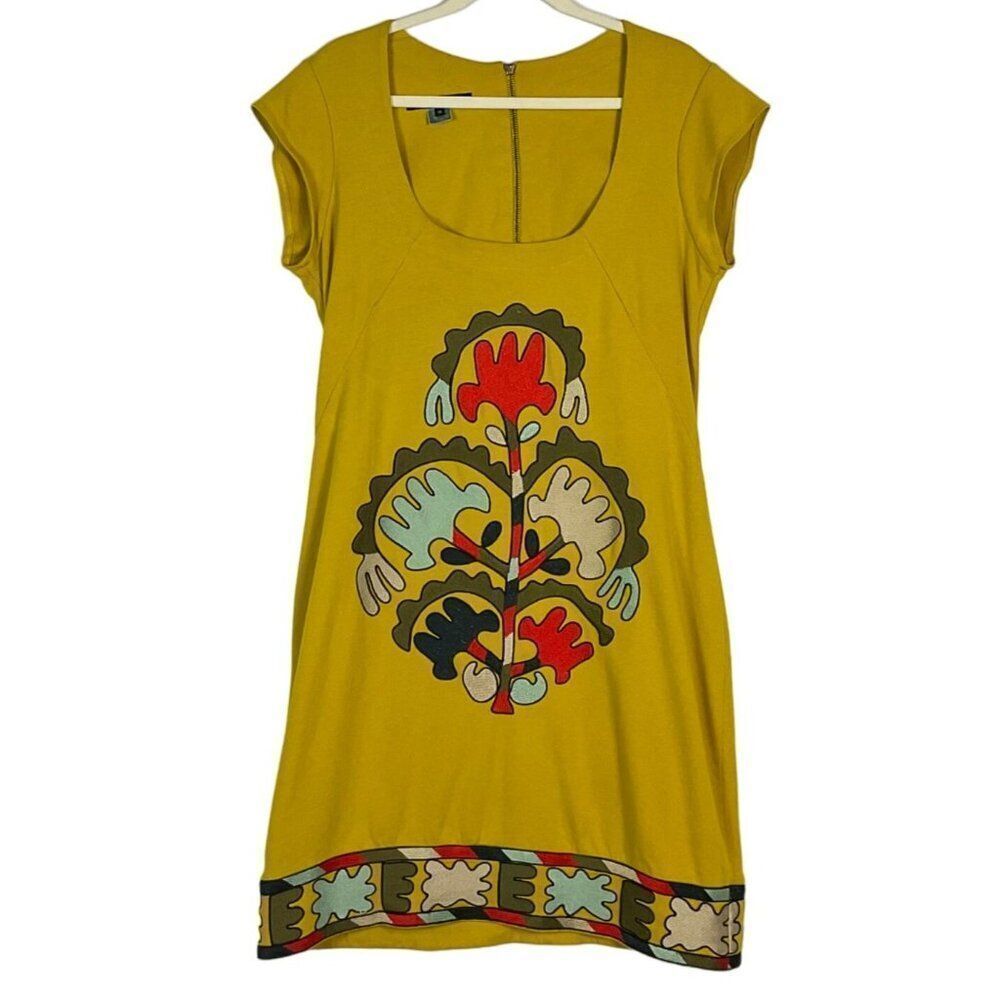 French Connection Women's Yellow Dress 100% Cotton, Embroidered Design, size 12